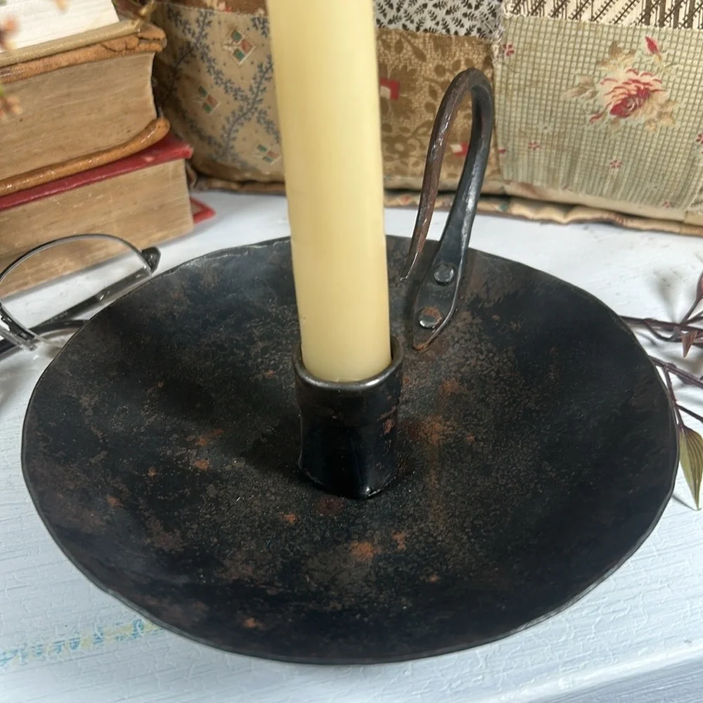 VTG Hand Forged Iron Candlestick Handheld Hand Made Rustic Farmhouse Primitive